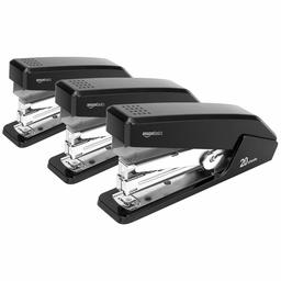 AmazonBasics One-Touch Plus Desktop Stapler, Full-Strip, 20 Sheet Capacity - Black,3 pack