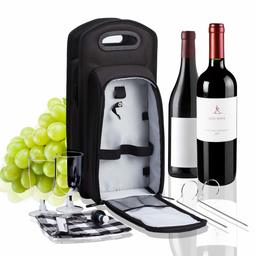 EONO Deluxe Wine Bag Cooler con Accesorios para el Vino, Wine Carrier Tote Bag para Dos Personas (Negro)