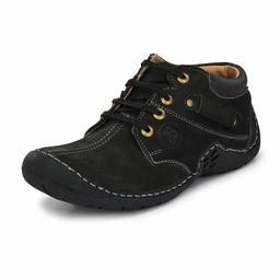 Burwood Men's Black Leather Sneakers-9 UK (43 EU) (BW 381)