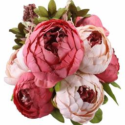 UMI. Essentials Artificial Fake Plastic Peony Flowers Wedding Bouquets Decoration Home Table Bus Kitchen Office Garden Indoor Outdoor Bridal Greenery Plants (Deep pink)