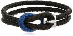 Men's Brown and Blue Genuine Leather Braided with Stainless Steel Hook Bracelet, 8