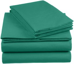 AmazonBasics 'Everyday' Set copripiumino in 100% cotone, Verde scuro 260 x 240 cm & 2 federe 65 x 65 cm