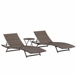 AmazonBasics 3 Piece Patio Rattan PE Wicker Lounger Chair and Table Set