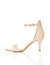 Amazon Brand - find. Women's Ankle Strap Sandals in Patent Leather with Stiletto Heel, Beige (Nude), US 7.5