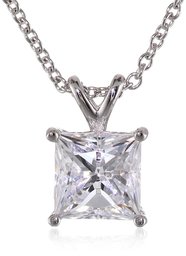 Platinum-Plated Sterling Silver Princess-Cut Solitaire Pendant Necklace made with Swarovski Zirconia (7.5 mm), 18