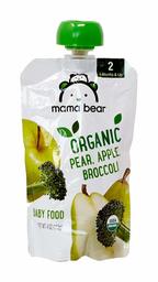 Amazon Brand - Mama Bear Organic Baby Food Pouch, Stage 2, Pear Apple Broccolli, 4 Ounce Pouch