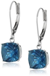 Boucles d'oreilles dorées en or 10 carats avec motif damier et pierre précieuse,London - Topaze bleue,8mm