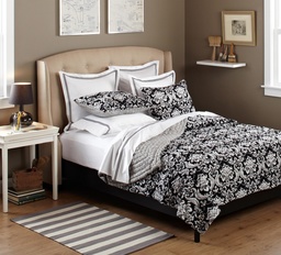 Pinzon 100-Percent Cotton Printed Full/Queen Quilt Set, Black/White Damask