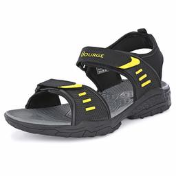 Bourge Men's Black and Yellow Floaters-10 UK (44 EU) (11 US) (Grada-37)