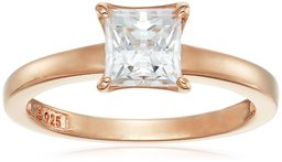 Amazon CollectionRose Gold Sterling Silver Swarovski Zirconia Princess Solitaire Ring, Size 8