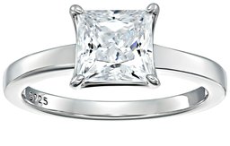 Platinum-plated Sterling Silver Princess-Cut Solitaire Ring made with Swarovski Zirconia (3 cttw), Size 9