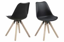 Tima - Set van 2 eetkamerstoelen, zwart, zwart leer look kussen, rubber houten poten, wit gepigmenteerde olie