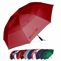 Eono Amazon Brand Essentials 58 inches / 62 inches Automatic Open Golf Umbrella, Foldable Golf Umbrella, Golf Umbrella, Oversized Double Canopy Vented, Windproof Waterproof Umbrella, Claret