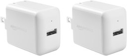 AmazonBasics One-Port 12W USB Wall Charger for Phone, iPad, and Tablet, 2.4 Amp, White, 2 Pack