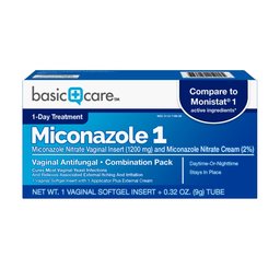 Basic Care Miconazole Nitrate Vaginal Insert (1200 mg) and Miconazole Nitrate Cream (2%) Combination Pack, 1-Day Treatment For Vaginal Yeast Infection