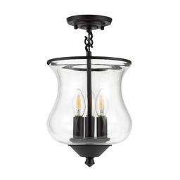 Amazon Brand – Ravenna Home Clear Glass Semi-Flush Mount Pendant Ceiling Light Fixture with LED Bulb - 8.5 x 8.5 x 14.75 Inches, Dark Bronze