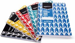 AmazonBasics College Ruled Wirebound Spiral Notebook, 100 Sheet, Assorted Lattice Pattern Colors, 25-Pack