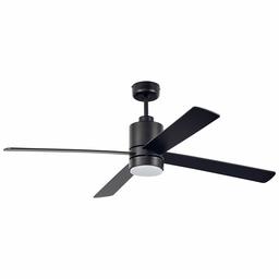 Amazon Brand – Rivet Modern Cylindrical Base Remote Control Flush Mount Ceiling Fan with Integrated LED Light - 52 x 52 x 14 Inches, Matte Black