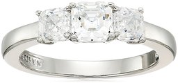 Platinum-Plated Sterling Silver Asscher-Cut 3-Stone Ring made with Swarovski Zirconia (1 cttw), Size 8