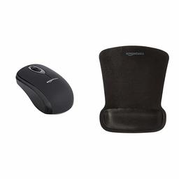 AmazonBasics - Mouse wireless con microricevitore e Tappetino con poggiapolsi, nero