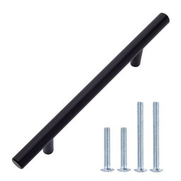 AmazonBasics Lot de 10 poignées de placard Barres style européen (diamètre de 9,5 mm), Longueur : 15,57 cm (espacement des trous de 9,52 cm), Noir