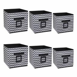 Amazon Brand - Solimo Printed Fabric Storage Box Set, 6 Piece, Black