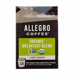 Allegro Coffee, Coffee Breakfast Blend Pods 18 Count Organic, 0.38 Ounce