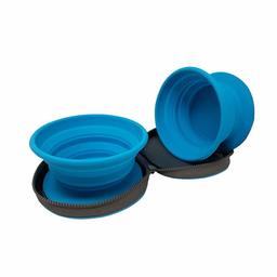 UMI by Amazon Two Collapsible Dog Cat Travel Water Food Bowls Fodable Feeding Container with Case Portable Cup Vessel, Blue