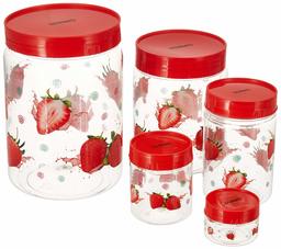 Amazon Brand - Solimo Plastic Printed Container Set, 15-Pieces, Strawberry