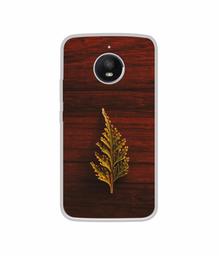 Amazon Brand - Solimo Designer Leaf on Wood UV Printed Soft Back Case Mobile Cover for Motorola Moto E4 Plus