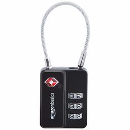 AmazonBasics TSA Accepted Cable 3-Digit Combination Lock, 6-Pack - Black