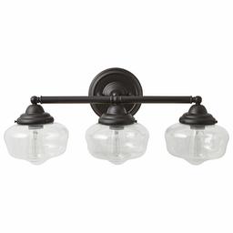 Amazon Brand – Stone & Beam Schoolhouse Vanity Fixture With 3 Light Bulbs And Clear Glass Shades - 23.25 x 9.5 x 10 Inches, Matte Black