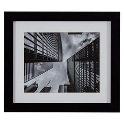 Amazon Brand – Rivet Ground View Black and White Photography Matted Skyscrapers Wall Art, Black Frame, 15