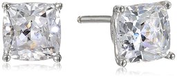 Platinum Plated Sterling Silver Cushion-Cut Stud Earrings made with Swarovski Zirconia