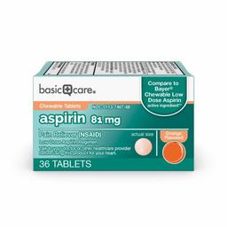 Amazon Basic Care Aspirin 81 mg Pain Reliever (NSAID) Chewable Tablets, Low Dose Aspirin, Orange Flavor, 36 Count