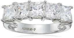 Platinum-Plated Sterling Silver Princess-Cut 5-Stone Ring made with Swarovski Zirconia (3 cttw), Size 9