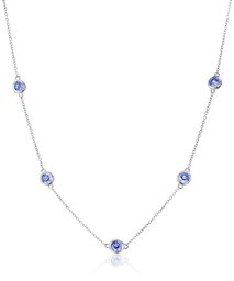 Platinum Plated Sterling Silver Arctic Blue Station Necklace set with Swarovski Zirconia (4mm), 18