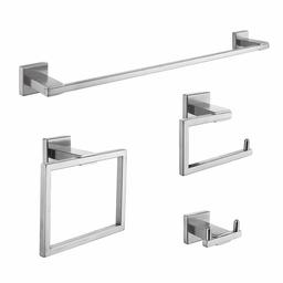 Umi 4-Piece Bathroom Hardware Set, Wall Mounted Stainless Steel Bathroom Accessory Brushed Nickel,Single Towel Bar Rail, Towel Ring,Toilet Roll Holder, Robe Hook Combo kit