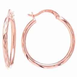 Amazon Collection Women's 14K Over Sterling Silver 2.5X30 Starburst Diamond-Cut Click Top Hoop Earrings, Rose Gold, One Size