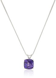 Sterling Silver Cushion-Cut Checkerboard Amethyst Pendant Necklace (8mm)