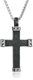 Men's Stainless Steel Antique Finish Cross Pendant on a Round Box Chain Pendant Necklace, 24