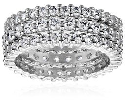 Sterling Silver Cubic Zirconia All-Around Band Stacking Ring Set (Set of 3), Size 6