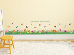 Amazon Brand - Solimo Wall Sticker for Kids' Room (Little Floral Hedge, Ideal Size on Wall, 121 cm X 25 cm)