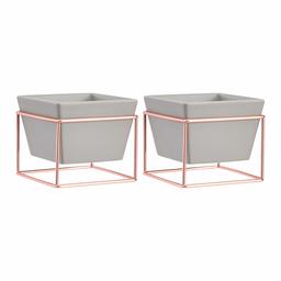 AmazonBasics Tabletop Planter, Square - Grey/Copper (2-Pack)