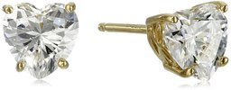 Platinum or Gold-Plated Sterling Silver Swarovski Zirconia Heart Stud Earrings (2 cttw)