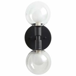 Amazon Brand – Rivet Mid-Century Modern Double Glass Globe Wall Sconce With Light Bulb - 5 x 6 x 13.5 Inches, Matte Black