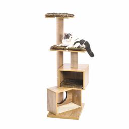 Eono Essentials Madera Moderno Árbol para Gatos Rascador para Gato Postes de Sisal Doble Casa Árboles de Actividades con Desmontable Lavable Colchonetas Muebles de Gatito Altura 49''