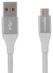 AmazonBasics Double Braided Nylon USB 2.0 A to Micro B Cable, 6 Feet, Silver