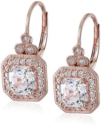 Rose Gold Plated Sterling Silver Antique Drop Earrings set with Asscher Cut Swarovski Zirconia