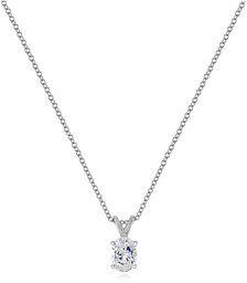 Platinum-Plated Sterling Silver Oval-Shape Solitaire Pendant Neckalce made with Swarovski Zirconia, 16